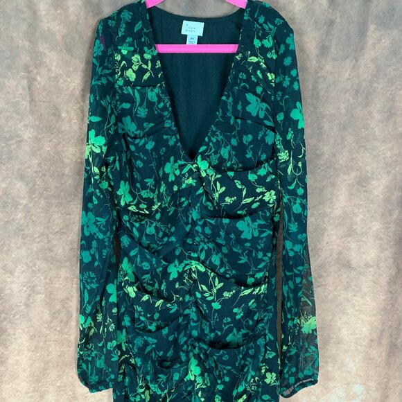 A New Day Women's Ruched Front Green Bodycon Dress Floral Print - Picture 3 of 10